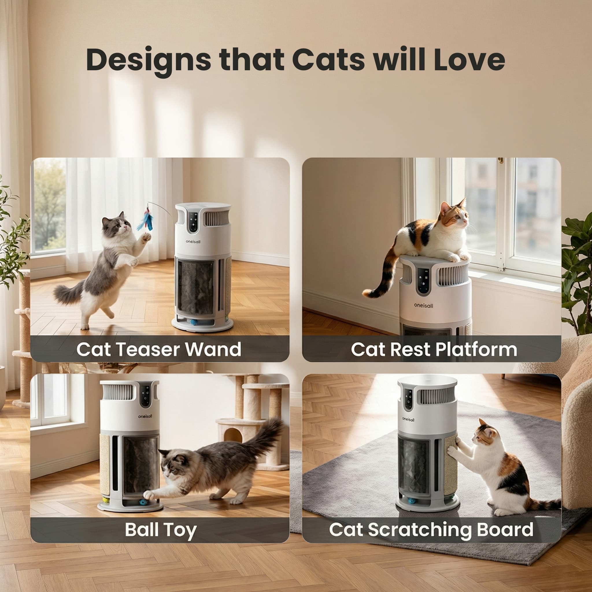 Oneisall 4-in-1 Pet Air Purifier for Homes with Pets. 360?? Airflow - Image 5