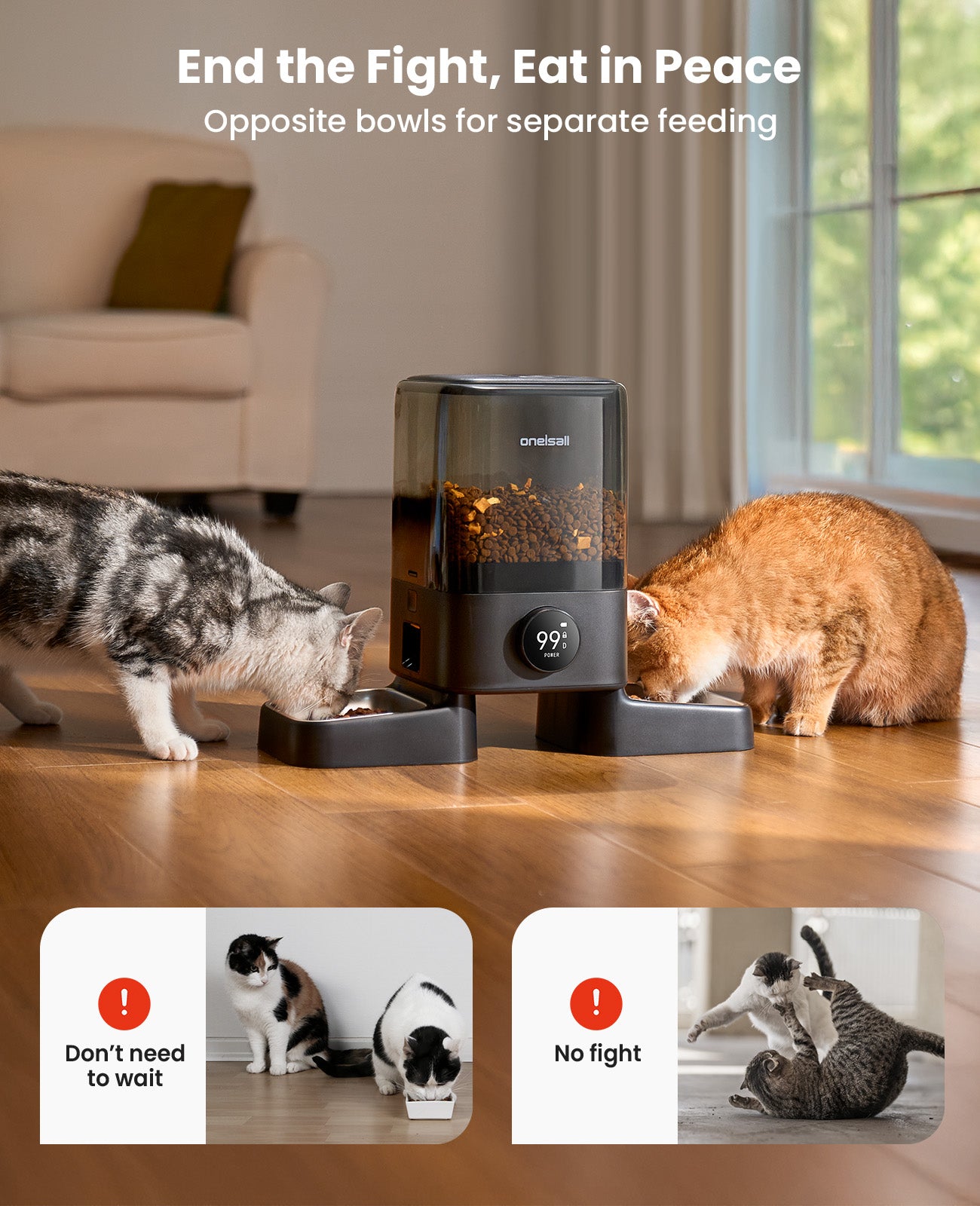 Oneisall H1-W 5L Automatic Cat Feeders with APP Control for Two Cats - Image 2
