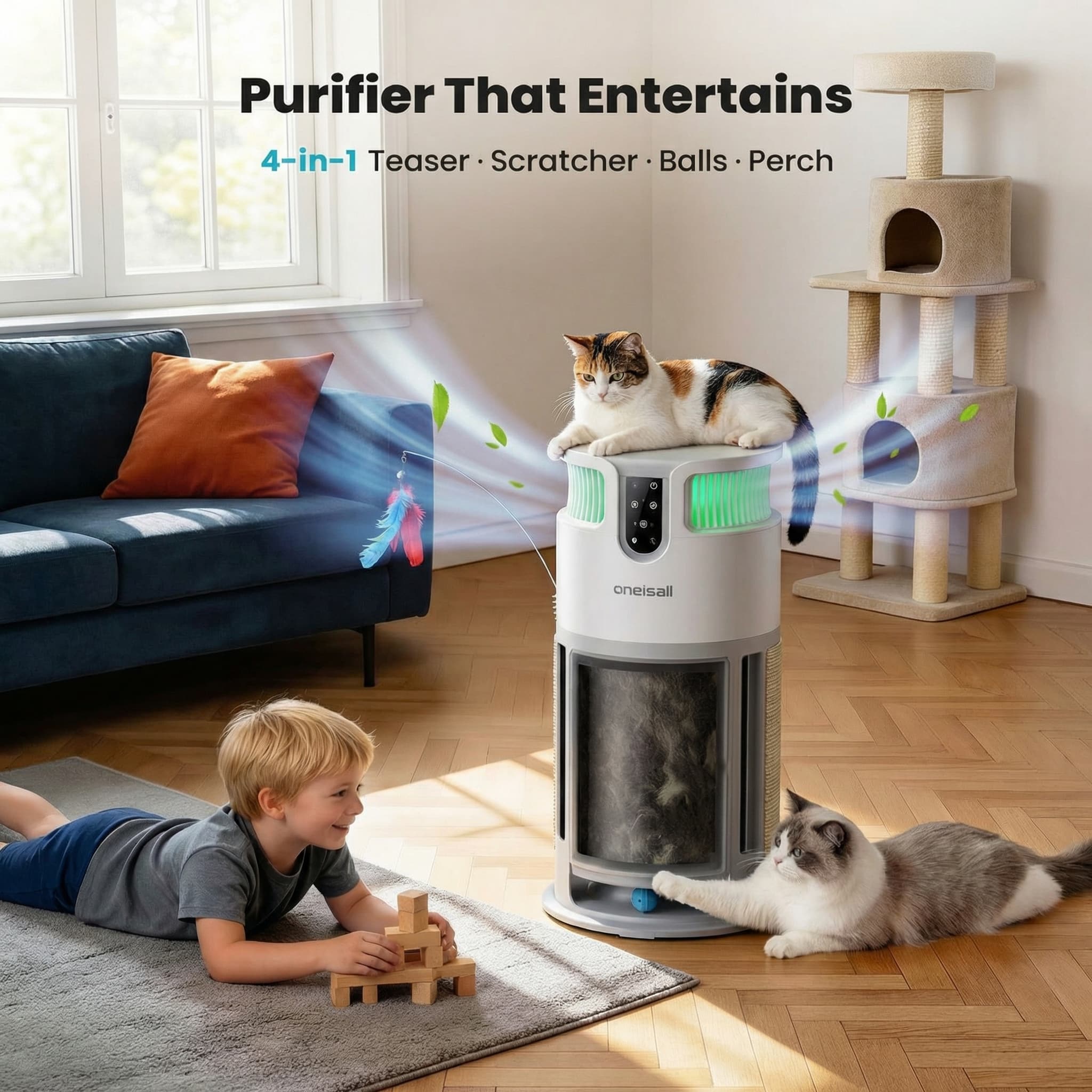 Oneisall 4-in-1 Pet Air Purifier for Homes with Pets. 360?? Airflow - Image 6