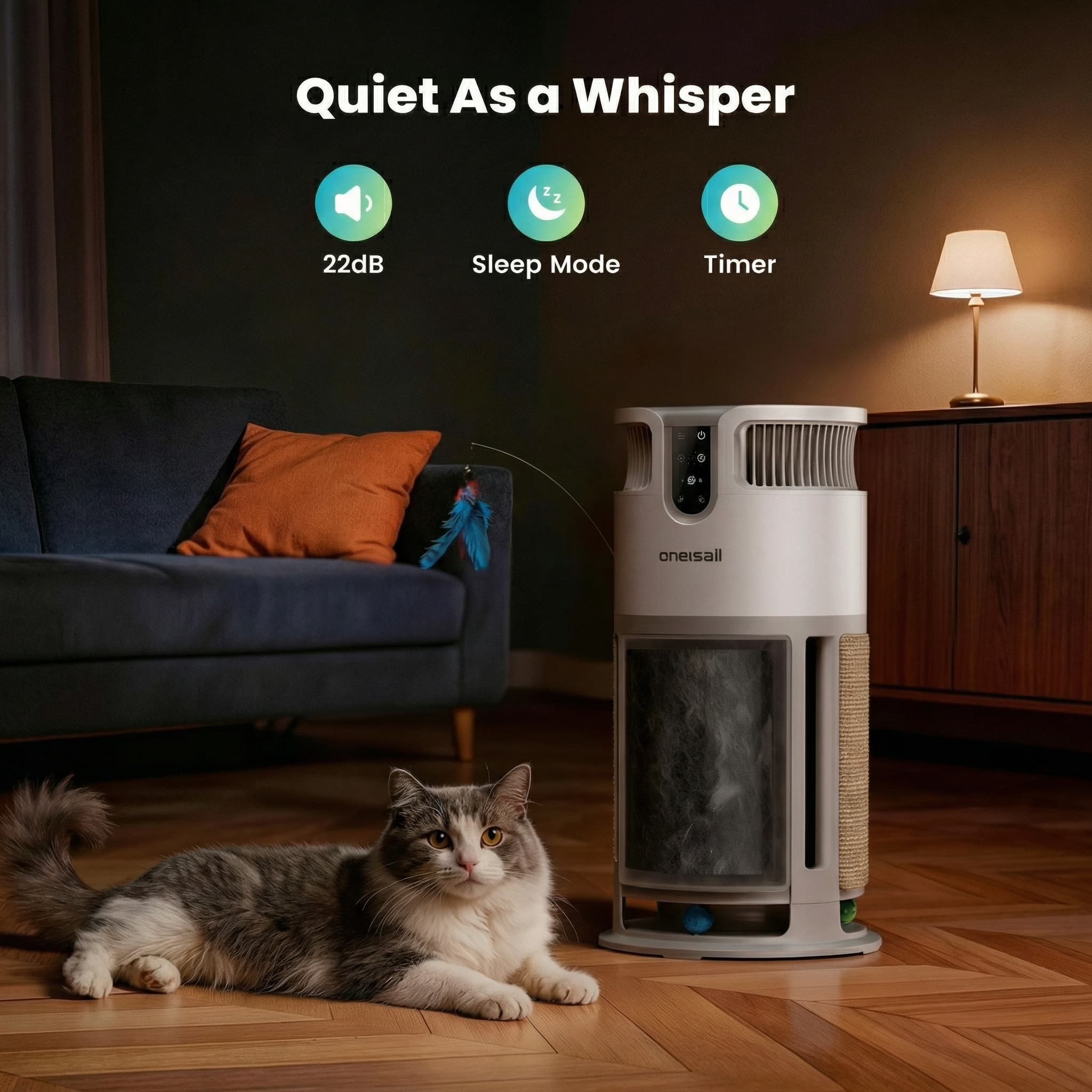 Oneisall 4-in-1 Pet Air Purifier for Homes with Pets. 360?? Airflow - Image 12