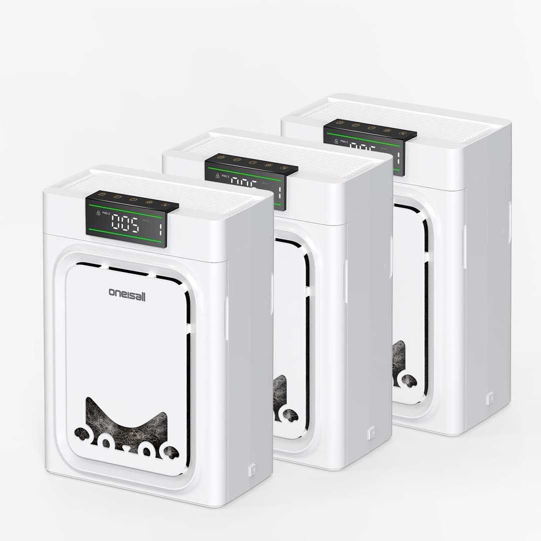 Oneisall Air Purifiers for Home Pets with Double-Sided Inlet. 3-Pack Set