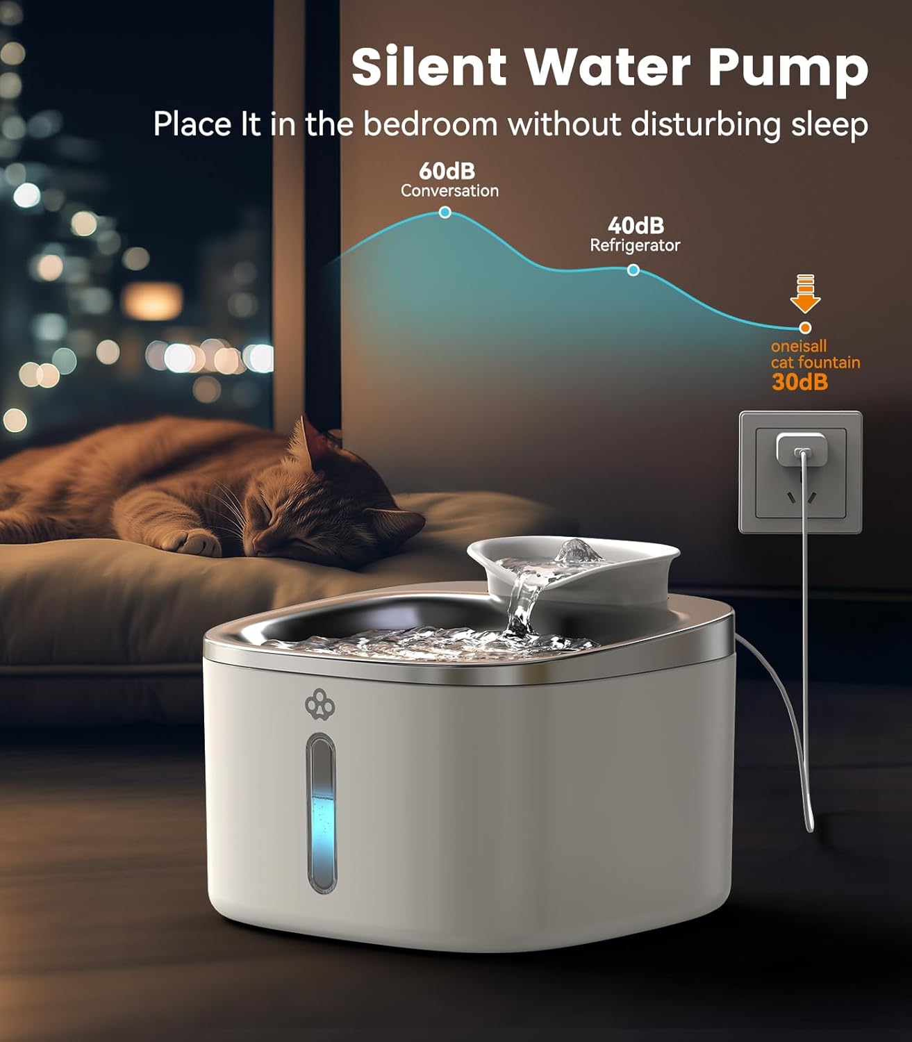 Oneisall 3.5L Corded White Pet Water Fountain with 3PCS Filters - Image 6