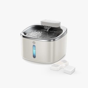 Oneisall 3.5L Cordless White Stainless Steel Pet Water Fountain with 3PCS Filters