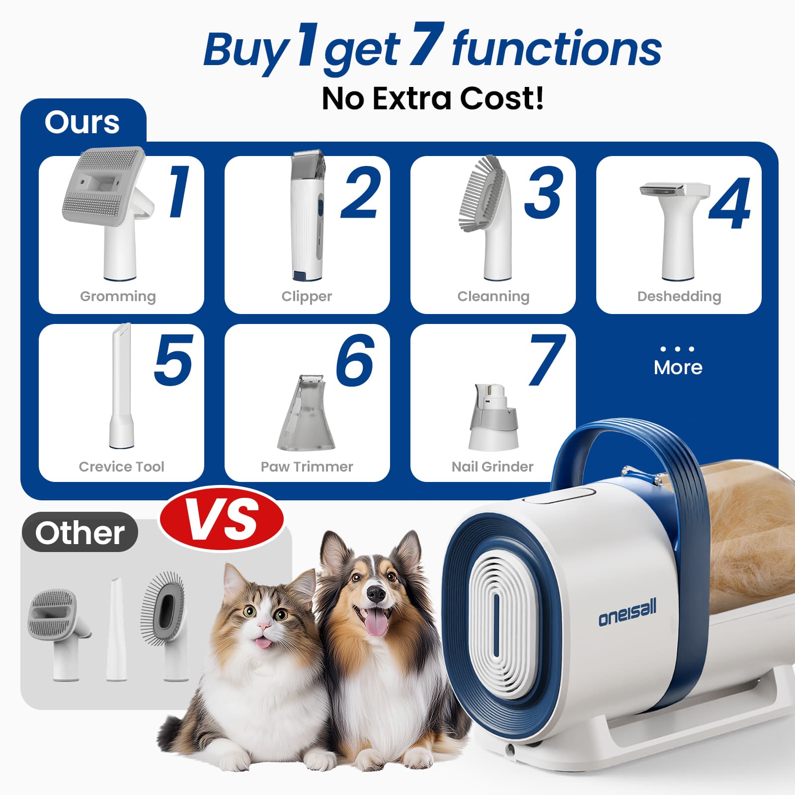 Oneisall LM2 7-in-1 Pet Grooming Vacuum Kit - Image 13